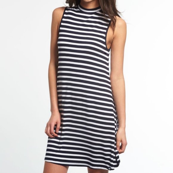 BONGO Dresses & Skirts - Bongo High Neck Shift Jersey Dress Black White Stripe Size Small